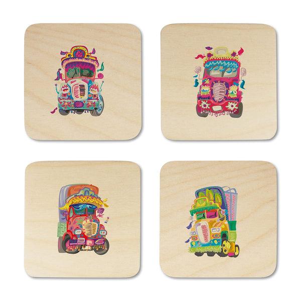 Truck Printed Wooden Coaster with Stand