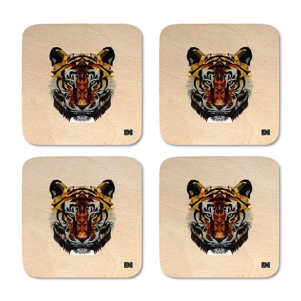 Tiger Printed Wooden Coaster with Stand