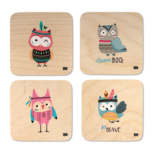 Birds Printed Wooden Coaster with Stand