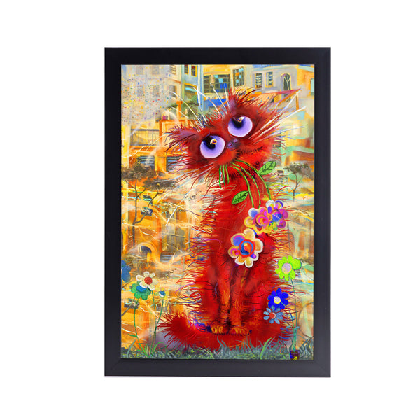 Cat Freak Flower Acrylic Art Print with Black Frame