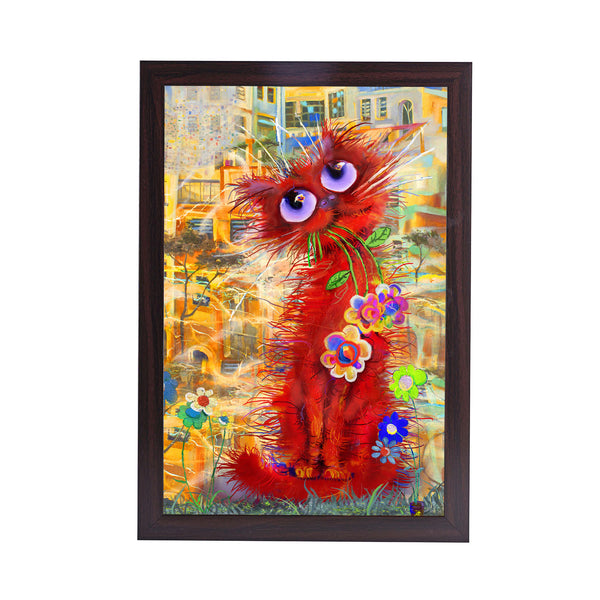 Cat Freak Flower Acrylic Art Print with Brown Frame