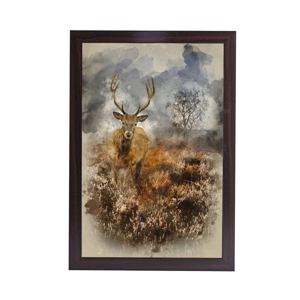 Smoke Forest Deer Acrylic Art Print with Brown Frame