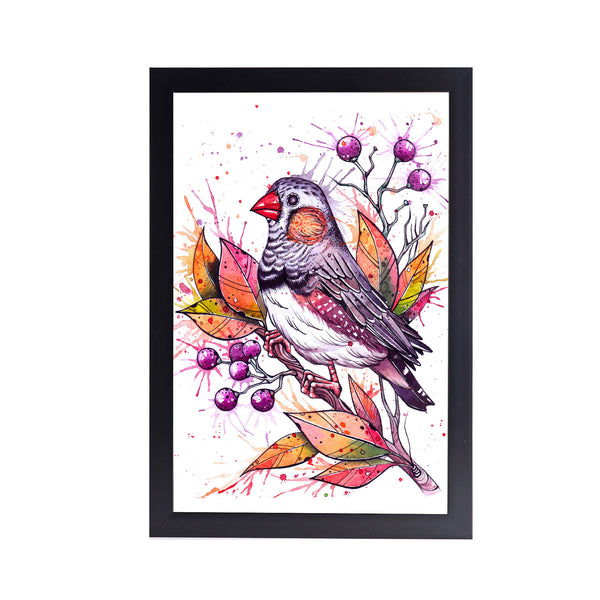 Bright Birds and Flowers Acrylic Art Print with Black Frame