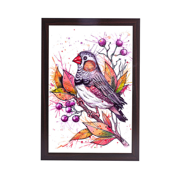 Bright Birds and Flowers Acrylic Art Print with Brown Frame