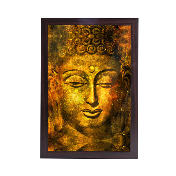 Gautam Buddha Meditation Acrylic Art Print with Brown Frame