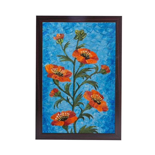 Red Poppy Flowers Acrylic Art Print with Brown Frame