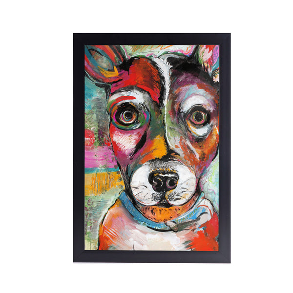 Dog Face Abstract Acrylic Art Print with Black Frame