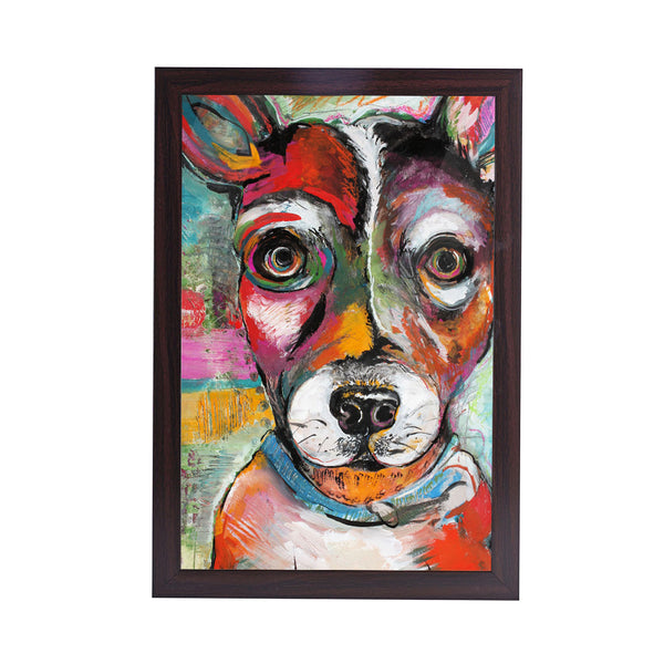 Dog Face Abstract Acrylic Art Print with Brown Frame