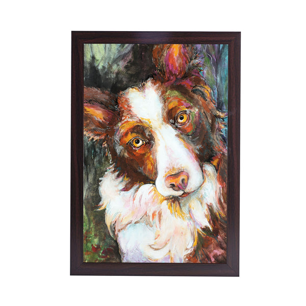 Said Face Dog Acrylic Art Print with Brown Frame