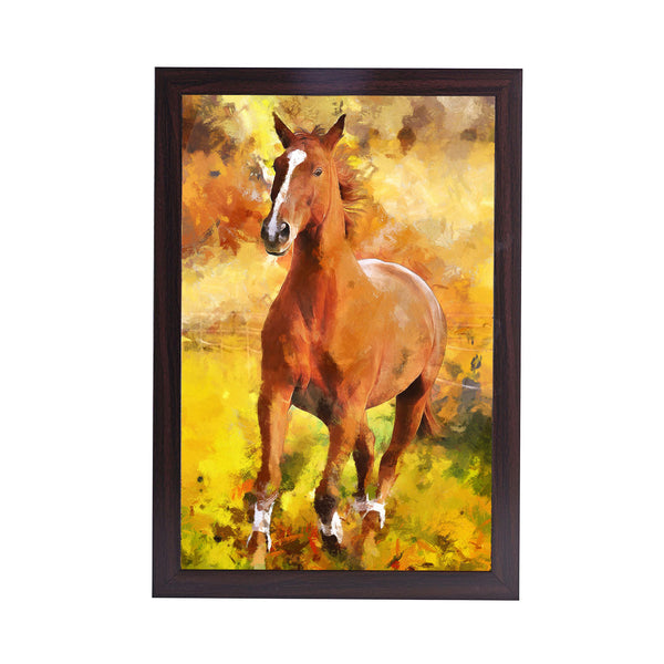 Running Horse Acrylic Art Print with Brown Frame