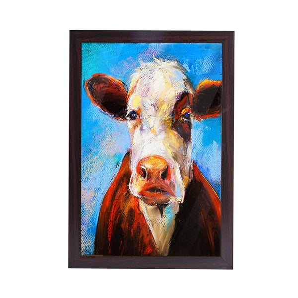 Baby Cow Abstract Acrylic Art Print with Brown Frame