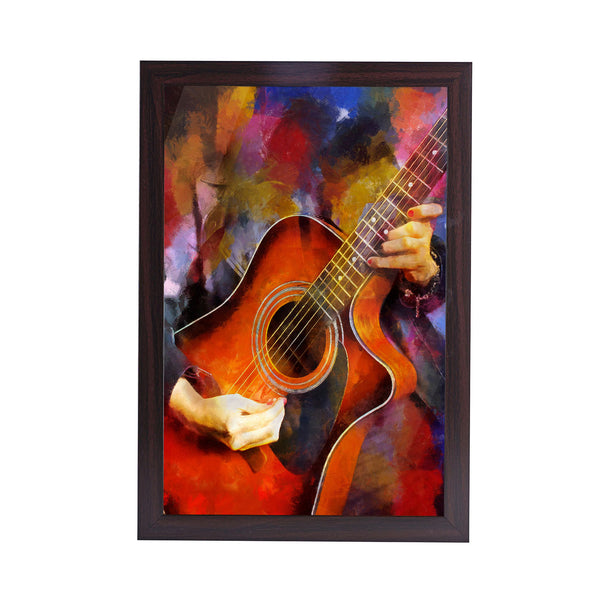 Rock Guitar Abstract Acrylic Art Print with Brown Frame