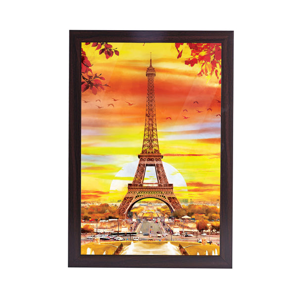 Oil Painting of Eiffel Tower Acrylic Art Print with Brown Frame