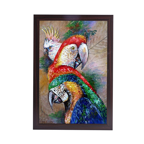 Parrot Coloured Acrylic Art Print with Brown Frame