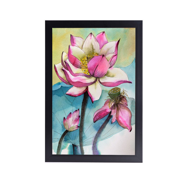 Aquatic of Lotus Acrylic Art Print with Black Frame