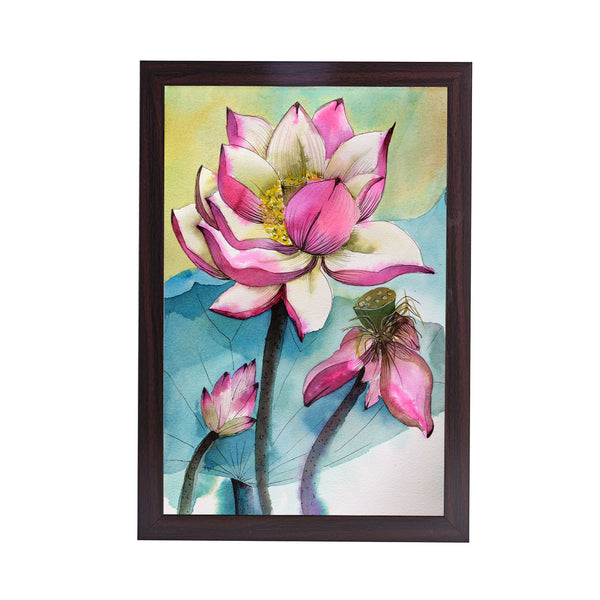 Aquatic of Lotus Acrylic Art Print with Brown Frame