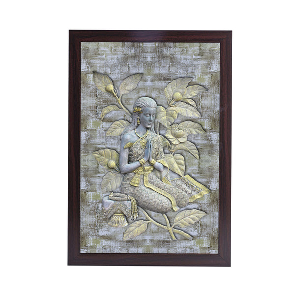 Praying Lady Acrylic Art Print with Brown Frame