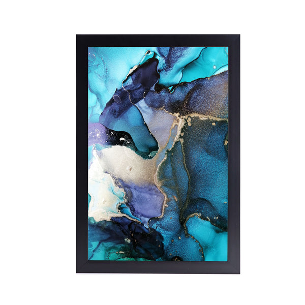 Blue Seascape Marble  Acrylic Art Print with Black Frame