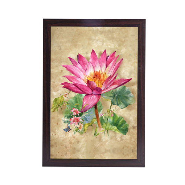 Colorful Lotus Acrylic Art Print with Brown Frame