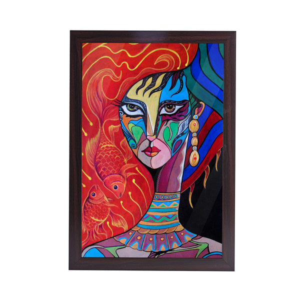 The Chameleon Girl Acrylic Art Print with Brown Frame