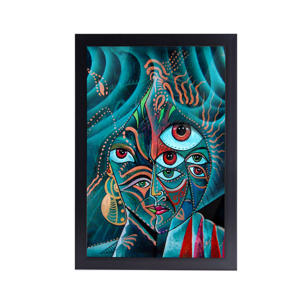 Cubism Face Fantasy Acrylic Art Print with Black Frame