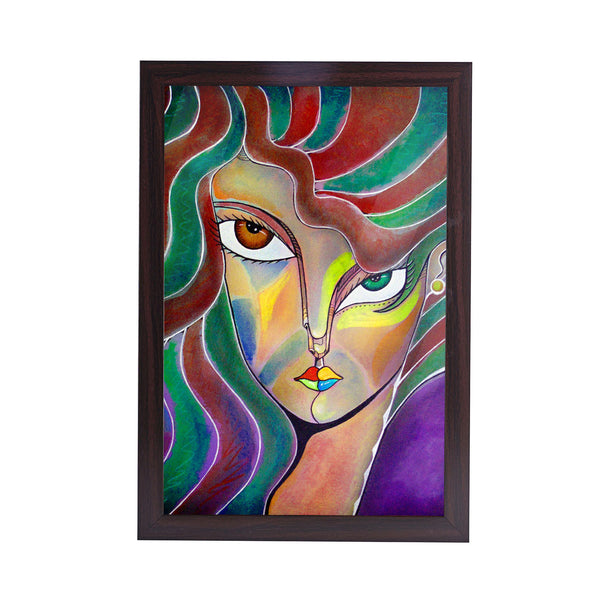 Portrait Cubism Acrylic Art Print with Brown Frame
