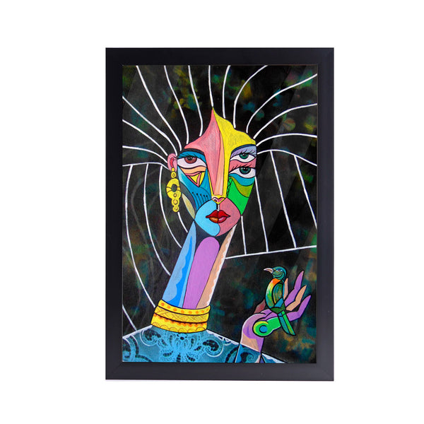 CUBISM SURREALISM PORTRAIT Acrylic Art Print with Black Frame