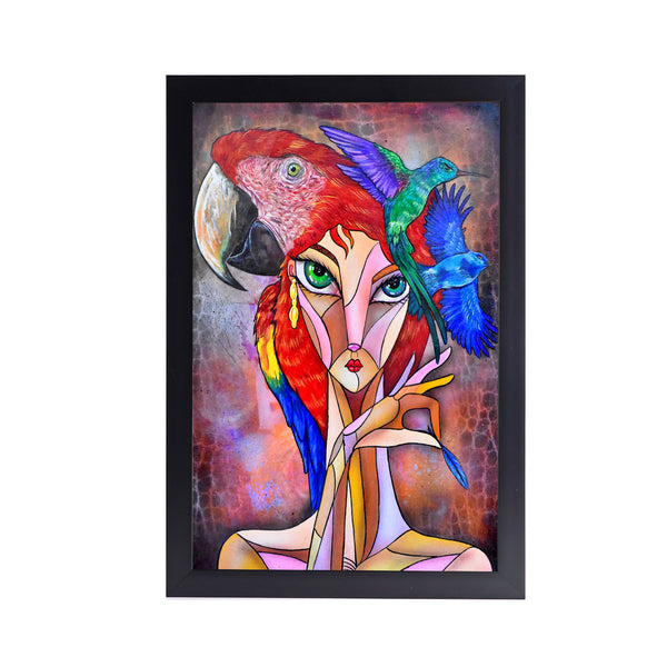 Girl Portrait Cubism Face Acrylic Art Print with Black Frame