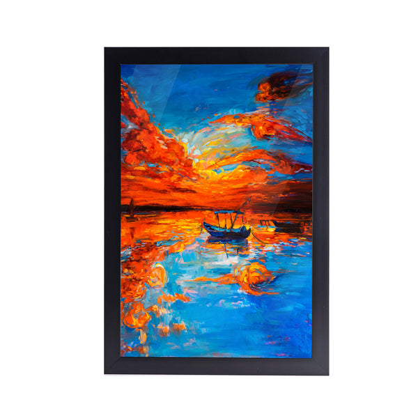 Boat and Sea Acrylic Art Print with Black Frame