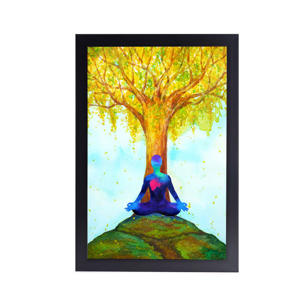 Mahavir Budh Meditation Acrylic Art Print with Black Frame