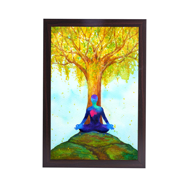 Mahavir Budh Meditation Acrylic Art Print with Brown Frame