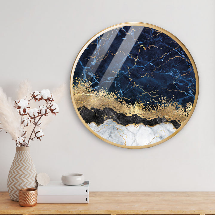 Gold Seascape Pattern Acrylic Art Print with Gold Color Metal Ring