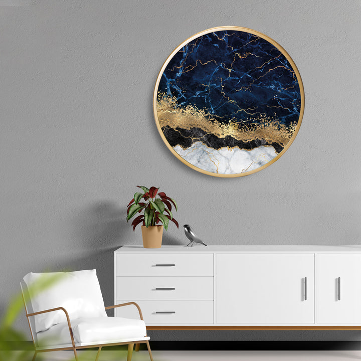 Gold Seascape Pattern Acrylic Art Print with Gold Color Metal Ring