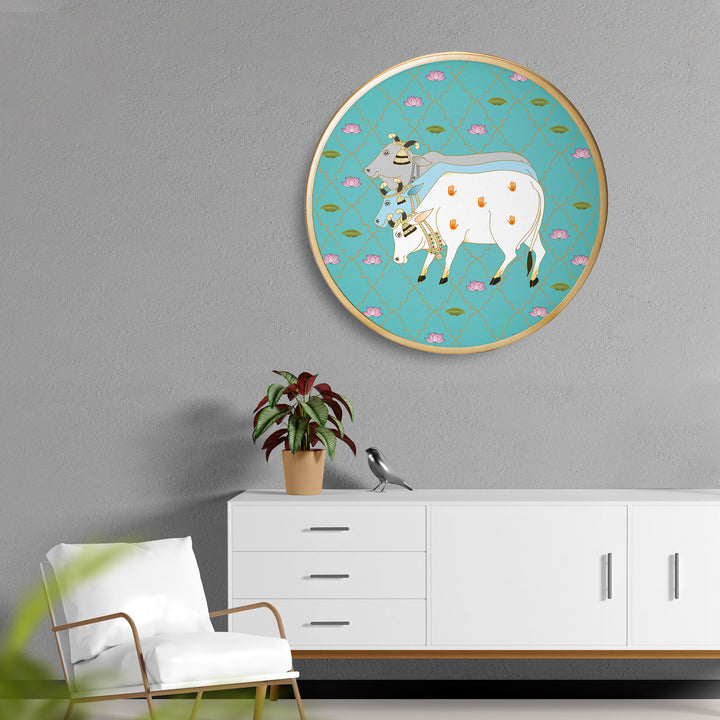 Line up Cow Travel Acrylic Art Print with Gold Color Metal Ring