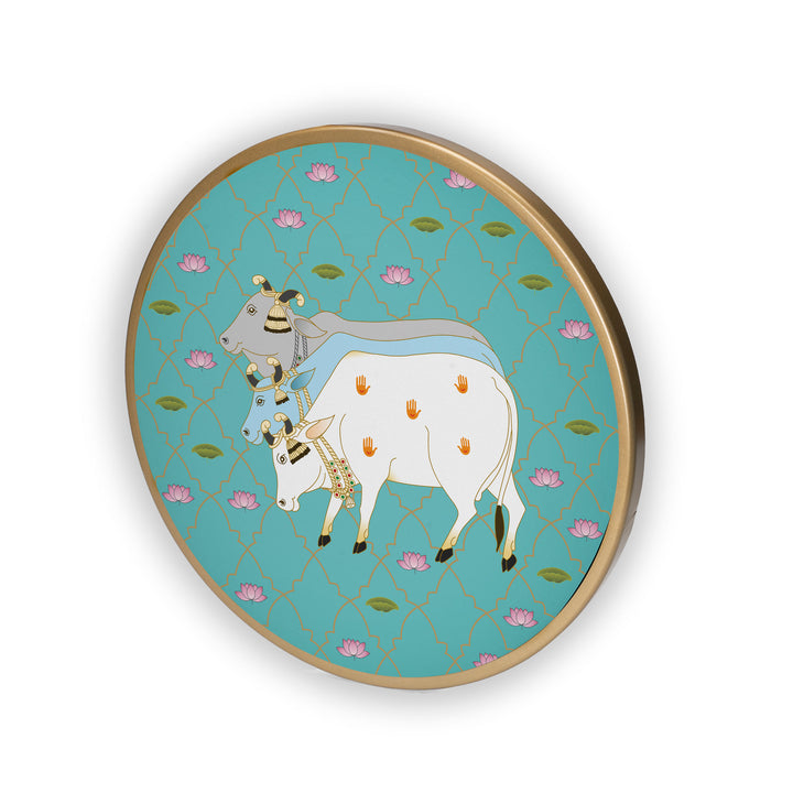 Line up Cow Travel Acrylic Art Print with Gold Color Metal Ring