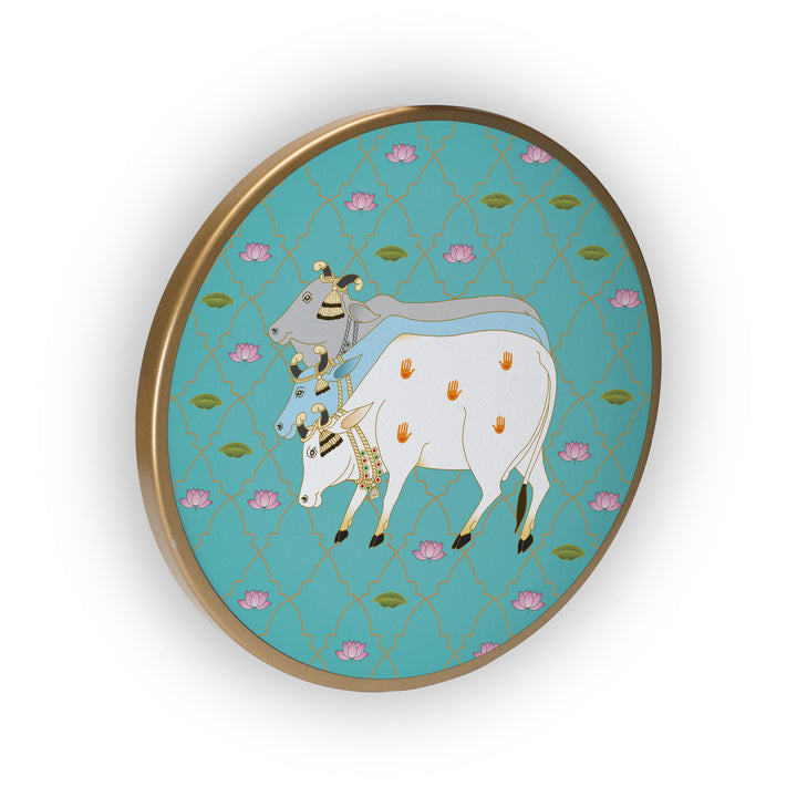 Line up Cow Travel Acrylic Art Print with Gold Color Metal Ring