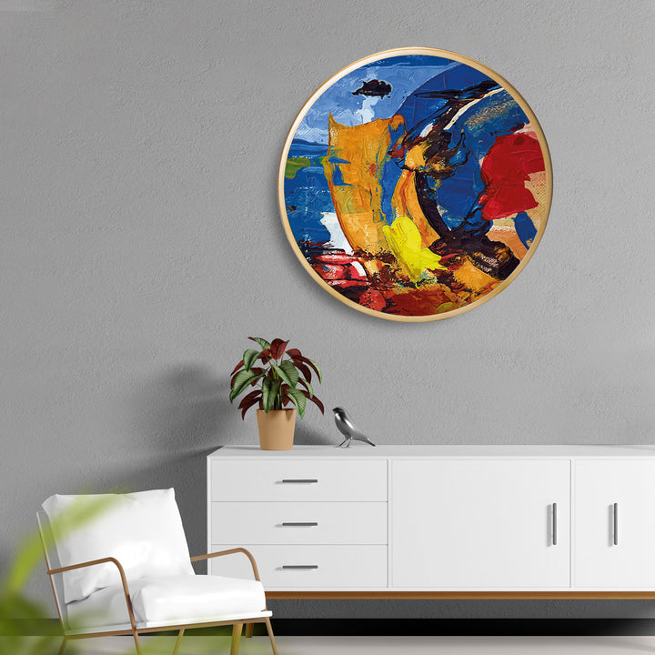 Multi Coloured Art Acrylic Art Print with Gold Color Metal Ring