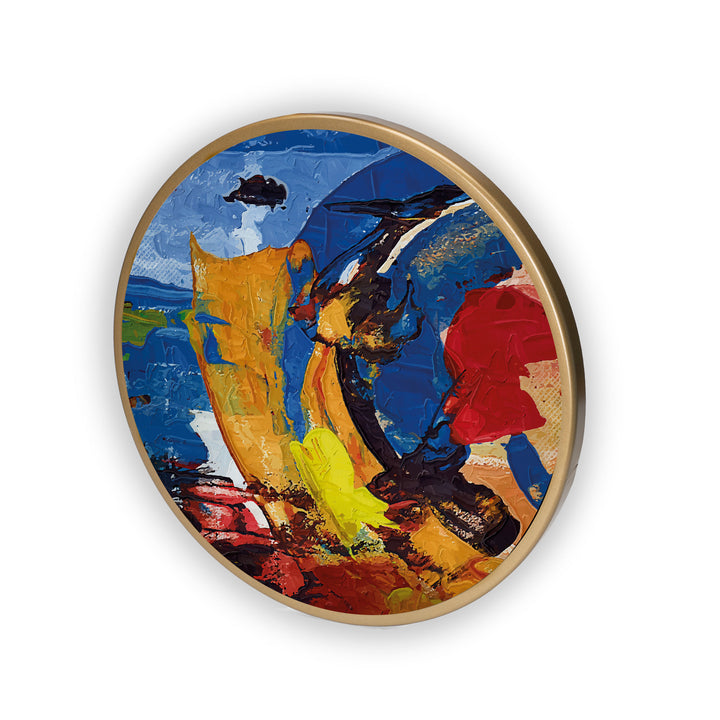 Multi Coloured Art Acrylic Art Print with Gold Color Metal Ring